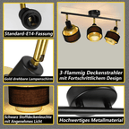Homefire Deckenleuchte Schwarz Deckenstrahler Vintage - Deckenlampe Wohnzimmer mit 3 Flammig E14 Retro Schlafzimmer Gold Metall Schwenkbar Industrial Deckenspots für Küche Flur Esszimmer - Homefire