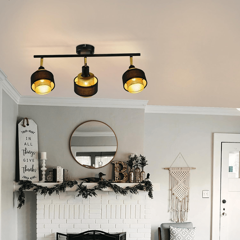 Homefire Deckenleuchte Schwarz Deckenstrahler Vintage - Deckenlampe Wohnzimmer mit 3 Flammig E14 Retro Schlafzimmer Gold Metall Schwenkbar Industrial Deckenspots für Küche Flur Esszimmer - Homefire