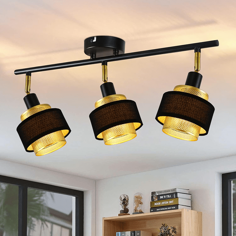 Homefire Deckenleuchte Schwarz Deckenstrahler Vintage - Deckenlampe Wohnzimmer mit 3 Flammig E14 Retro Schlafzimmer Gold Metall Schwenkbar Industrial Deckenspots für Küche Flur Esszimmer - Homefire