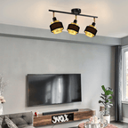 Homefire Deckenleuchte Schwarz Deckenstrahler Vintage - Deckenlampe Wohnzimmer mit 3 Flammig E14 Retro Schlafzimmer Gold Metall Schwenkbar Industrial Deckenspots für Küche Flur Esszimmer - Homefire