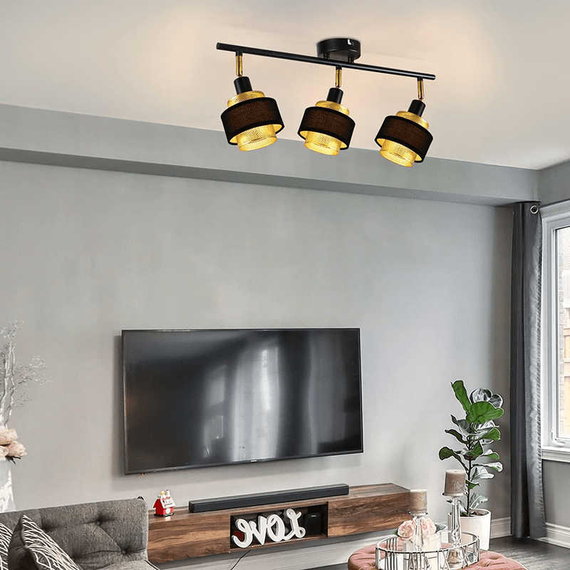 Homefire Deckenleuchte Schwarz Deckenstrahler Vintage - Deckenlampe Wohnzimmer mit 3 Flammig E14 Retro Schlafzimmer Gold Metall Schwenkbar Industrial Deckenspots für Küche Flur Esszimmer - Homefire