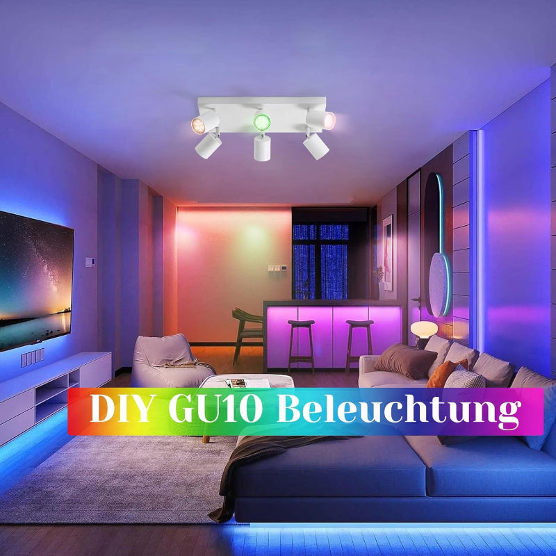 Homefire Deckenleuchte Weiß Deckenstrahler LED: Deckenlampe 6 Flammig GU10 Strahler Deckenspots Industrial 350°Schwenkbar Modern Küchenlampe für Wohnzimmer Schlafzimmer Esszimmer - Ohne Leuchtmittel - Homefire