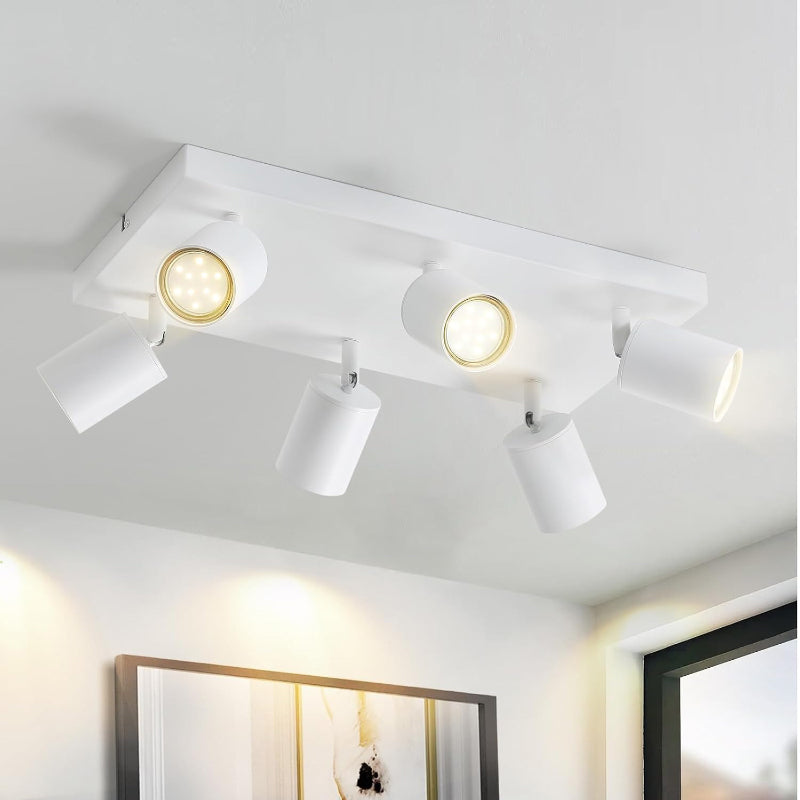 Homefire Deckenleuchte Weiß Deckenstrahler LED: Deckenlampe 6 Flammig GU10 Strahler Deckenspots Industrial 350°Schwenkbar Modern Küchenlampe für Wohnzimmer Schlafzimmer Esszimmer - Ohne Leuchtmittel - Homefire