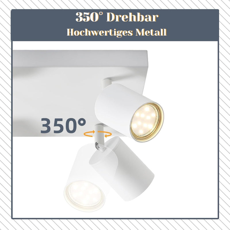 Homefire Deckenleuchte Weiß Deckenstrahler LED: Deckenlampe 6 Flammig GU10 Strahler Deckenspots Industrial 350°Schwenkbar Modern Küchenlampe für Wohnzimmer Schlafzimmer Esszimmer - Ohne Leuchtmittel - Homefire