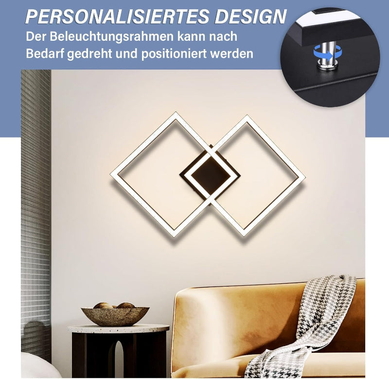 Homefire Deckenleuchte Wohnzimmer LED Deckenlampe 65cm - 24W Modern Wohnzimmerlampe Schwarz Schlafzimmerlampe Decke 3000K Warmweiß Eckig Design Deckenbeleuchtung für Schlafzimmer Küche [Energieklasse E] - Homefire