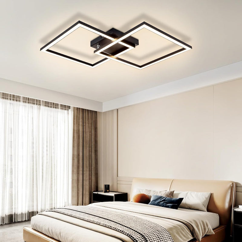 Homefire Deckenleuchte Wohnzimmer LED Deckenlampe 65cm - 24W Modern Wohnzimmerlampe Schwarz Schlafzimmerlampe Decke 3000K Warmweiß Eckig Design Deckenbeleuchtung für Schlafzimmer Küche [Energieklasse E] - Homefire