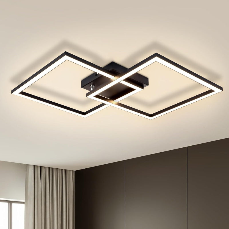 Homefire Deckenleuchte Wohnzimmer LED Deckenlampe 65cm - 24W Modern Wohnzimmerlampe Schwarz Schlafzimmerlampe Decke 3000K Warmweiß Eckig Design Deckenbeleuchtung für Schlafzimmer Küche [Energieklasse E] - Homefire