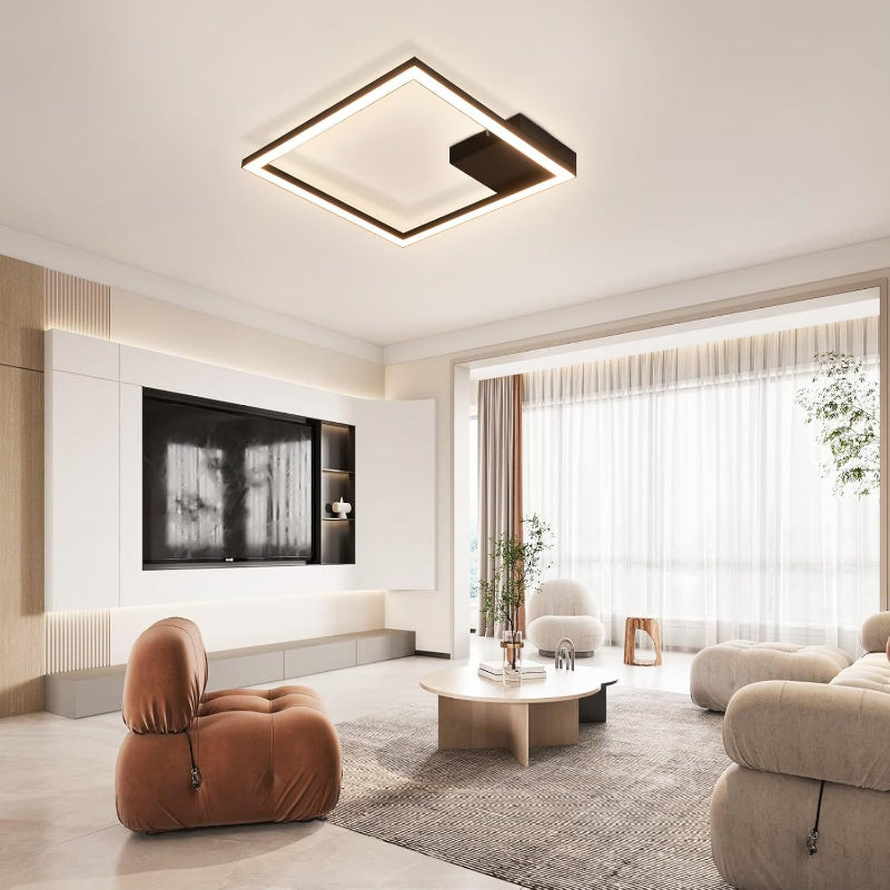 Homefire Deckenleuchte Wohnzimmer LED Deckenlampe 65cm - 24W Modern Wohnzimmerlampe Schwarz Schlafzimmerlampe Decke 3000K Warmweiß Eckig Design Deckenbeleuchtung für Schlafzimmer Küche [Energieklasse E] - Homefire