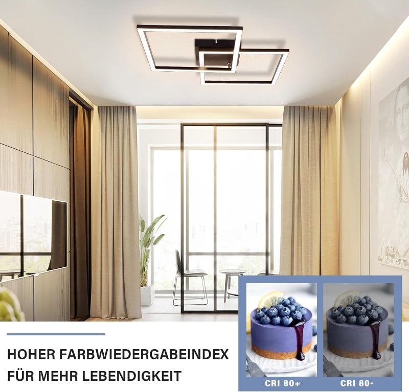 Homefire Deckenleuchte Wohnzimmer LED Deckenlampe 65cm - 24W Modern Wohnzimmerlampe Schwarz Schlafzimmerlampe Decke 3000K Warmweiß Eckig Design Deckenbeleuchtung für Schlafzimmer Küche [Energieklasse E] - Homefire