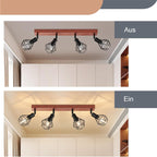 Homefire Deckenstrahler Schwarz 4 Flammig E14 Denckenspots - Holz Vintage Metall Deckenlampe Schwenkbar 350° MAX.25W Innen für Schlafzimmer Wohnzimmer Esszimmer Küche Ohne Leuchtmittel - Homefire