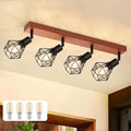 Homefire Deckenstrahler Schwarz 4 Flammig E14 Denckenspots - Holz Vintage Metall Deckenlampe Schwenkbar 350° MAX.25W Innen für Schlafzimmer Wohnzimmer Esszimmer Küche Ohne Leuchtmittel - Homefire