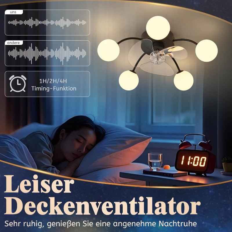 Homefire Deckenventilator mit Beleuchtung Leise: G9 Deckenlampe Mit Ventilator 5 Flammig Schwarz 6-Gang Deckenventilatoren Mit Licht/Fernbedienung/Timer für Wohnzimmer Schlafzimmer - Ohne Leuchtmittel - Homefire