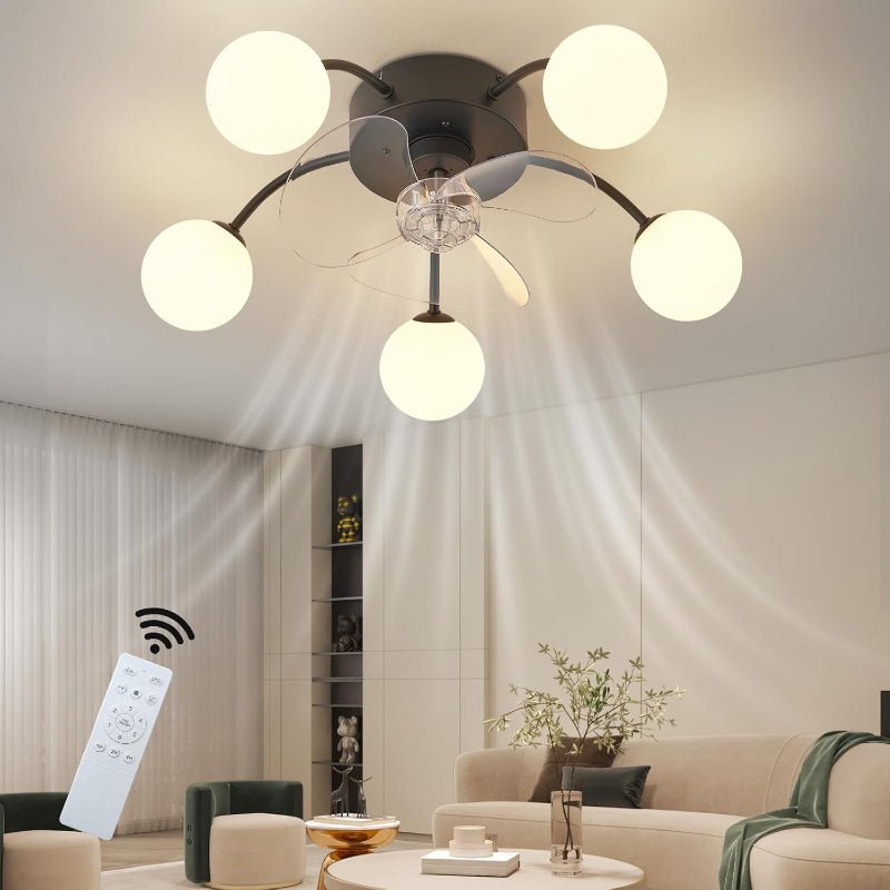 Homefire Deckenventilator mit Beleuchtung Leise: G9 Deckenlampe Mit Ventilator 5 Flammig Schwarz 6-Gang Deckenventilatoren Mit Licht/Fernbedienung/Timer für Wohnzimmer Schlafzimmer - Ohne Leuchtmittel - Homefire