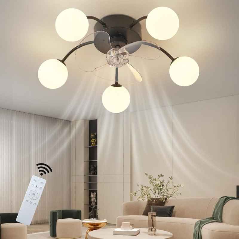 Homefire Deckenventilator mit Beleuchtung Leise: G9 Deckenlampe Mit Ventilator 5 Flammig Schwarz 6-Gang Deckenventilatoren Mit Licht/Fernbedienung/Timer für Wohnzimmer Schlafzimmer - Ohne Leuchtmittel - Homefire