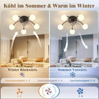 Homefire Deckenventilator mit Beleuchtung Leise: G9 Deckenlampe Mit Ventilator 5 Flammig Schwarz 6-Gang Deckenventilatoren Mit Licht/Fernbedienung/Timer für Wohnzimmer Schlafzimmer - Ohne Leuchtmittel - Homefire
