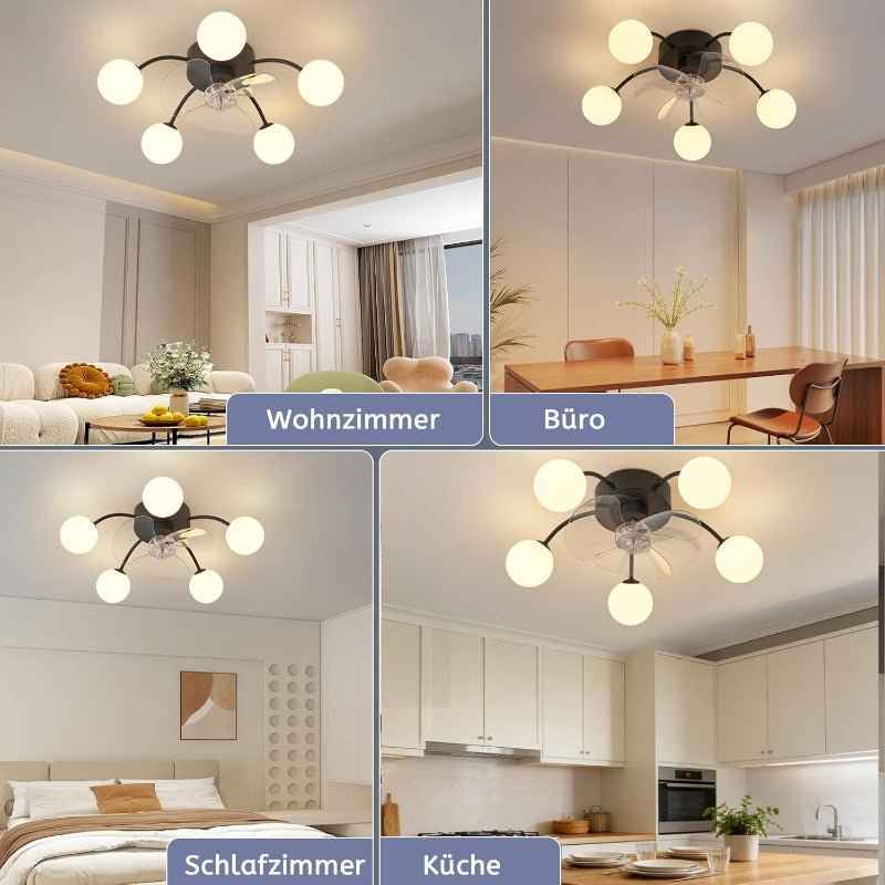 Homefire Deckenventilator mit Beleuchtung Leise: G9 Deckenlampe Mit Ventilator 5 Flammig Schwarz 6-Gang Deckenventilatoren Mit Licht/Fernbedienung/Timer für Wohnzimmer Schlafzimmer - Ohne Leuchtmittel - Homefire