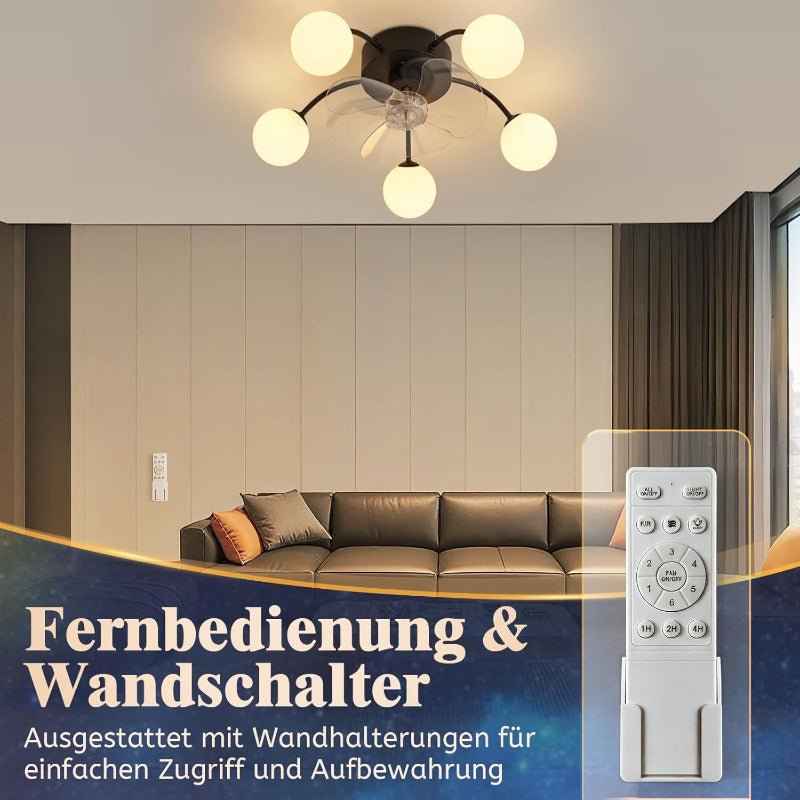 Homefire Deckenventilator mit Beleuchtung Leise: G9 Deckenlampe Mit Ventilator 5 Flammig Schwarz 6-Gang Deckenventilatoren Mit Licht/Fernbedienung/Timer für Wohnzimmer Schlafzimmer - Ohne Leuchtmittel - Homefire