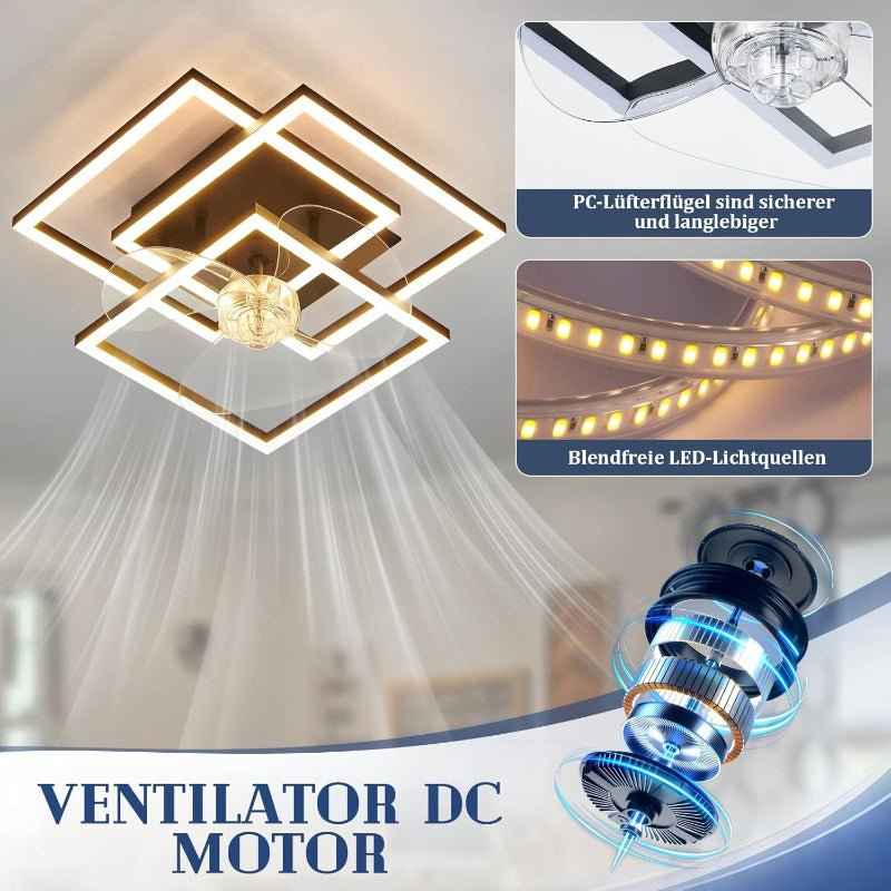 Homefire Deckenventilator mit Beleuchtung Leise - LED Deckenleuchte Ventilator Mit Fernbedienung 3000K-6500K Dimmbar 6-Gang Modern Schwarz Schlafzimmer Lampe Mit Ventilator Timer für Wohnzimmer Küche - Homefire
