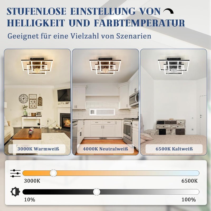Homefire Deckenventilator mit Beleuchtung Leise - LED Deckenleuchte Ventilator Mit Fernbedienung 3000K-6500K Dimmbar 6-Gang Modern Schwarz Schlafzimmer Lampe Mit Ventilator Timer für Wohnzimmer Küche - Homefire