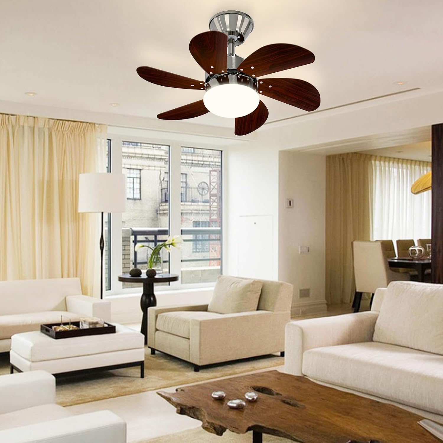 Homefire Deckenventilator Mit Beleuchtung Leise: Ø75CM 6 Flügeln Deckenlampe mit Ventilator und Fernbedienung Timing Deckenleuchte Fan Chrom Sommer Winter für Wohnzimmer Küche Ohne Lichtquelle - Homefire