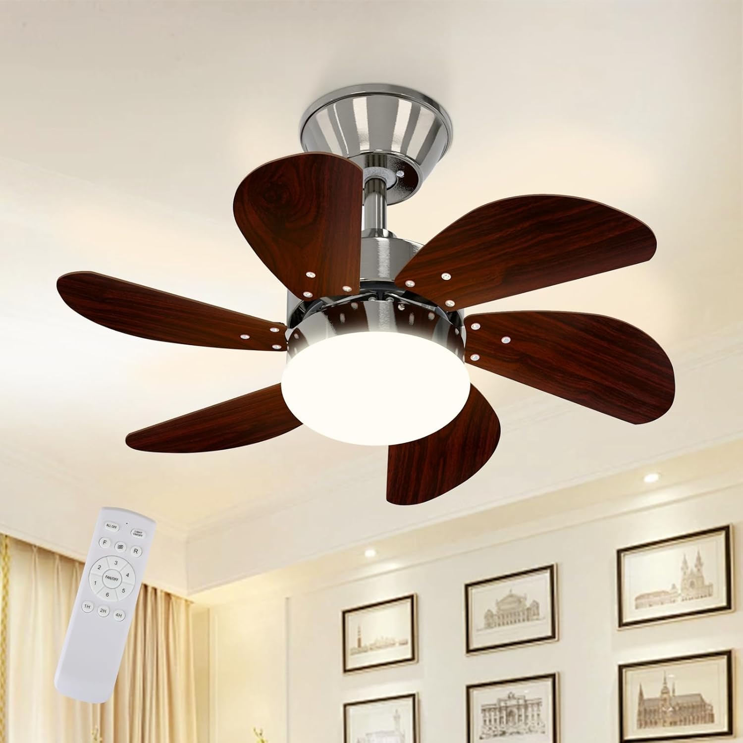 Homefire Deckenventilator Mit Beleuchtung Leise: Ø75CM 6 Flügeln Deckenlampe mit Ventilator und Fernbedienung Timing Deckenleuchte Fan Chrom Sommer Winter für Wohnzimmer Küche Ohne Lichtquelle - Homefire