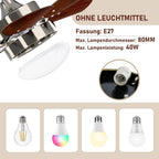 Homefire Deckenventilator Mit Beleuchtung Leise: Ø75CM 6 Flügeln Deckenlampe mit Ventilator und Fernbedienung Timing Deckenleuchte Fan Chrom Sommer Winter für Wohnzimmer Küche Ohne Lichtquelle - Homefire