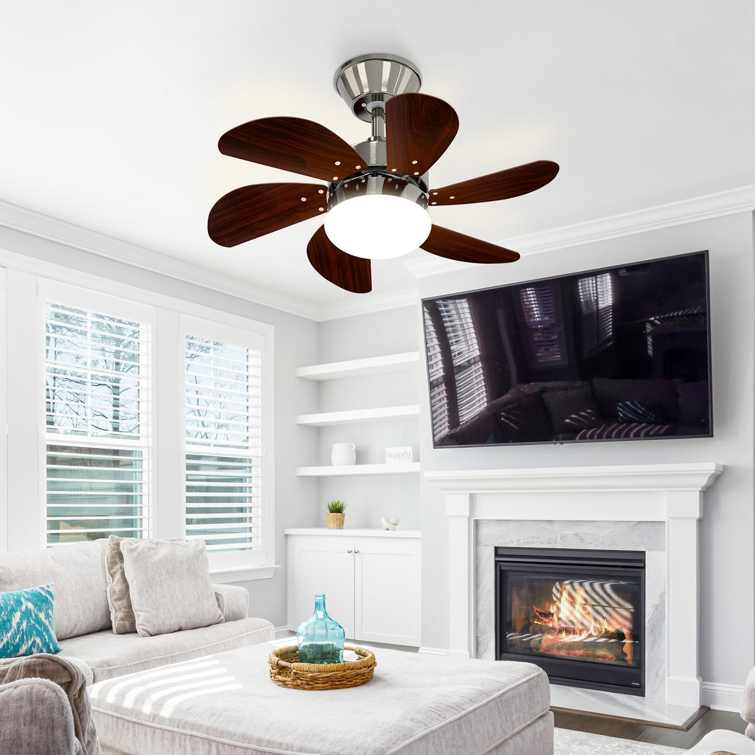 Homefire Deckenventilator Mit Beleuchtung Leise: Ø75CM 6 Flügeln Deckenlampe mit Ventilator und Fernbedienung Timing Deckenleuchte Fan Chrom Sommer Winter für Wohnzimmer Küche Ohne Lichtquelle - Homefire