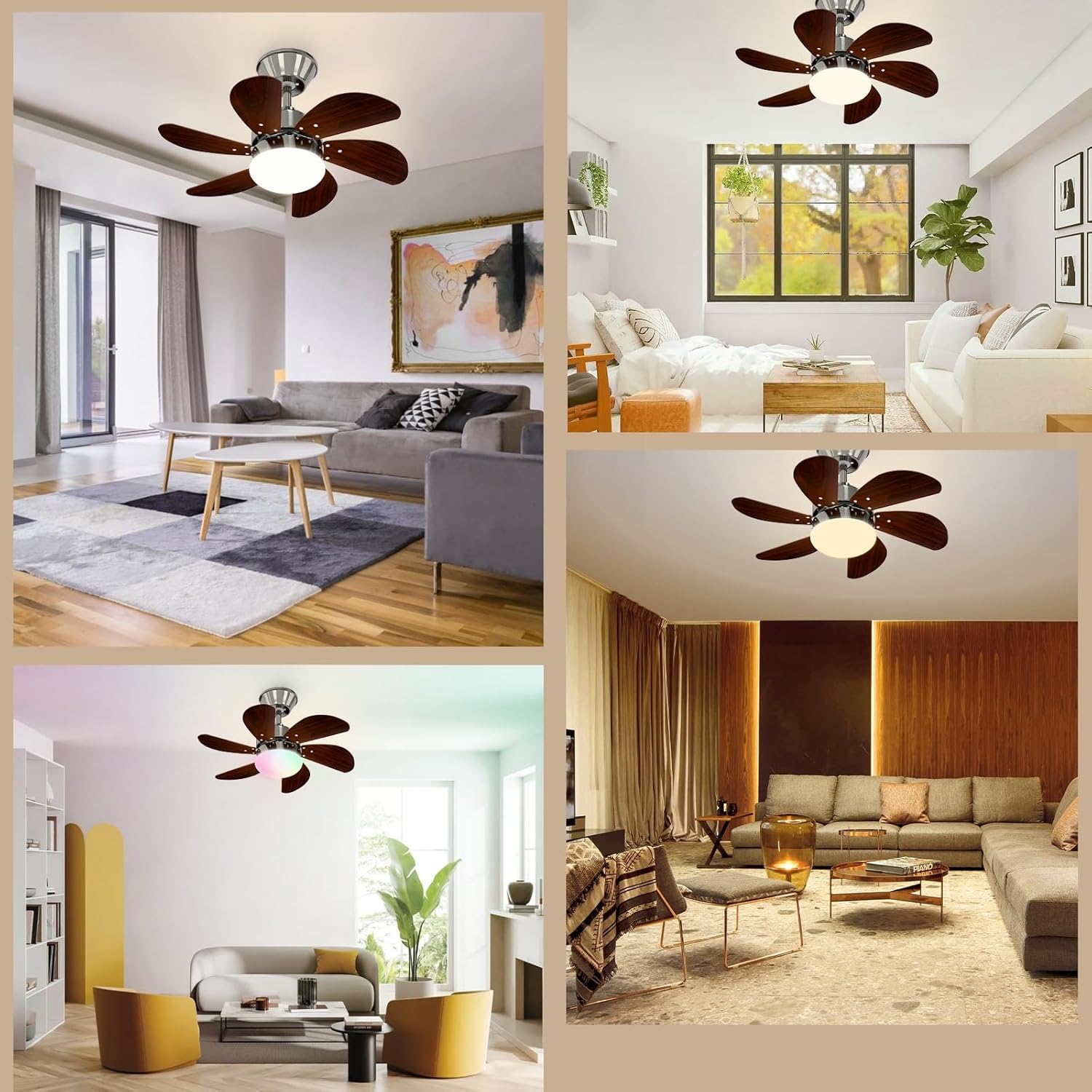 Homefire Deckenventilator Mit Beleuchtung Leise: Ø75CM 6 Flügeln Deckenlampe mit Ventilator und Fernbedienung Timing Deckenleuchte Fan Chrom Sommer Winter für Wohnzimmer Küche Ohne Lichtquelle - Homefire