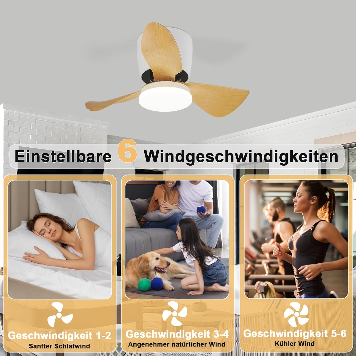 Homefire Deckenventilator Mit Beleuchtung und Fernbedienung - 23W LED Dimmbar Deckenleuchte mit Ventilator Leise 70CM Ventilator mit Licht Sommer/Winter 6-Gang Timer für Schlafzimmer Kinderzimmer Büro [Energieklasse E] - Homefire