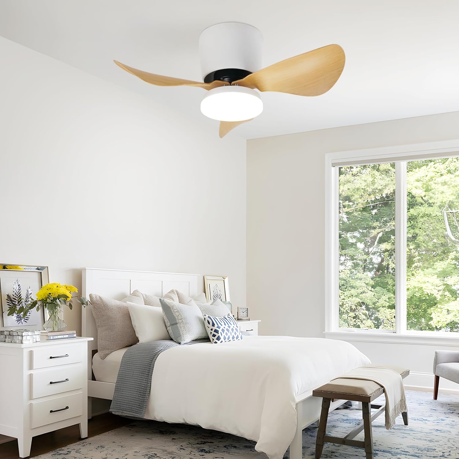 Homefire Deckenventilator Mit Beleuchtung und Fernbedienung - 23W LED Dimmbar Deckenleuchte mit Ventilator Leise 70CM Ventilator mit Licht Sommer/Winter 6-Gang Timer für Schlafzimmer Kinderzimmer Büro [Energieklasse E] - Homefire