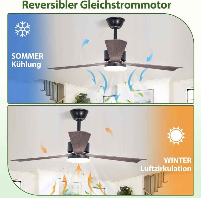 Homefire Deckenventilator mit Beleuchtung und Fernbedienung - LED 22W Deckenventilatorn leise Holz 131cm Ventilator mit Licht Dimmbar 6 Gang Timer Deckenlampe Ventilator Schlafzimmer Wohnzimmer - Homefire