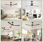 Homefire Deckenventilator mit Beleuchtung und Fernbedienung - LED 22W Deckenventilatorn leise Holz 131cm Ventilator mit Licht Dimmbar 6 Gang Timer Deckenlampe Ventilator Schlafzimmer Wohnzimmer - Homefire
