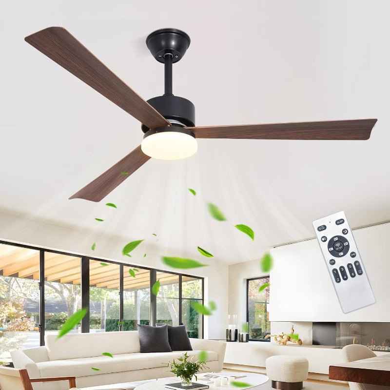 Homefire Deckenventilator mit Beleuchtung und Fernbedienung - LED 22W Deckenventilatorn leise Holz 131cm Ventilator mit Licht Dimmbar 6 Gang Timer Deckenlampe Ventilator Schlafzimmer Wohnzimmer - Homefire