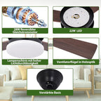 Homefire Deckenventilator mit Beleuchtung und Fernbedienung - LED 22W Deckenventilatorn leise Holz 131cm Ventilator mit Licht Dimmbar 6 Gang Timer Deckenlampe Ventilator Schlafzimmer Wohnzimmer - Homefire