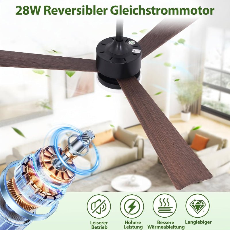 Homefire Deckenventilator mit Beleuchtung und Fernbedienung - LED 22W Deckenventilatorn leise Holz 131cm Ventilator mit Licht Dimmbar 6 Gang Timer Deckenlampe Ventilator Schlafzimmer Wohnzimmer - Homefire