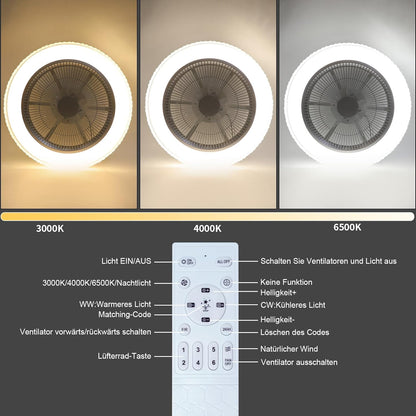 Homefire Deckenventilator Mit Beleuchtung und Fernbedienung Leise - 48.5CM LED Deckenlampe Dimmbar Wohnzimmer Ventilator Timing Deckenleuchte Fan Kristall Sommer-/Winter für Schlafzimmer Esszimmer [Energieklasse F] - Homefire