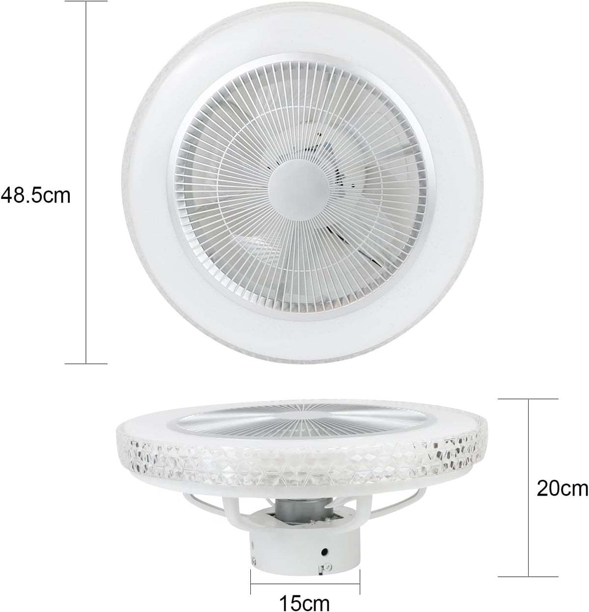 Homefire Deckenventilator Mit Beleuchtung und Fernbedienung Leise - 48.5CM LED Deckenlampe Dimmbar Wohnzimmer Ventilator Timing Deckenleuchte Fan Kristall Sommer-/Winter für Schlafzimmer Esszimmer [Energieklasse F] - Homefire