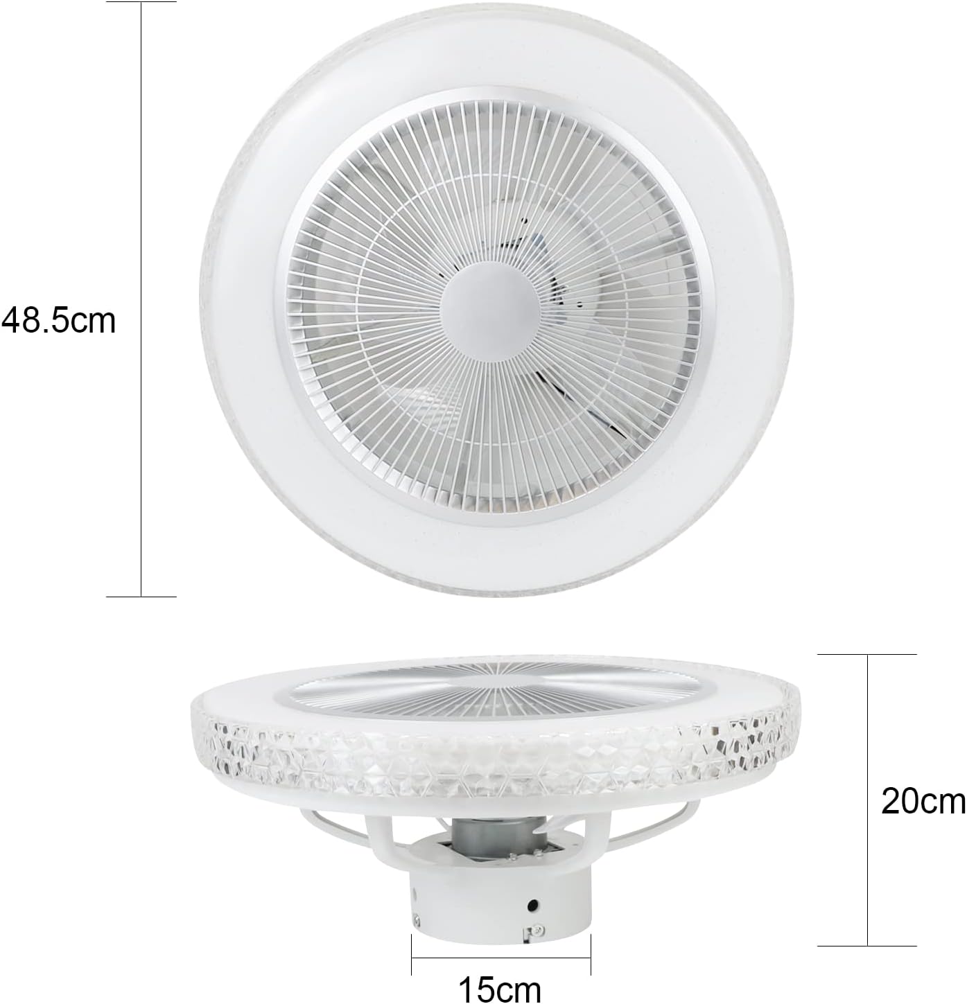 Homefire Deckenventilator Mit Beleuchtung und Fernbedienung Leise - 48.5CM LED Deckenlampe Dimmbar Wohnzimmer Ventilator Timing Deckenleuchte Fan Kristall Sommer-/Winter für Schlafzimmer Esszimmer [Energieklasse F] - Homefire