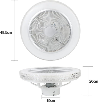 Homefire Deckenventilator Mit Beleuchtung und Fernbedienung Leise - 48.5CM LED Deckenlampe Dimmbar Wohnzimmer Ventilator Timing Deckenleuchte Fan Kristall Sommer-/Winter für Schlafzimmer Esszimmer [Energieklasse F] - Homefire