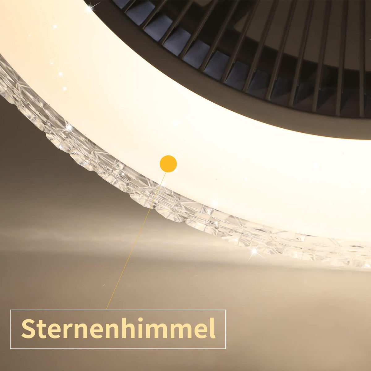Homefire Deckenventilator Mit Beleuchtung und Fernbedienung Leise - 48.5CM LED Deckenlampe Dimmbar Wohnzimmer Ventilator Timing Deckenleuchte Fan Kristall Sommer-/Winter für Schlafzimmer Esszimmer [Energieklasse F] - Homefire