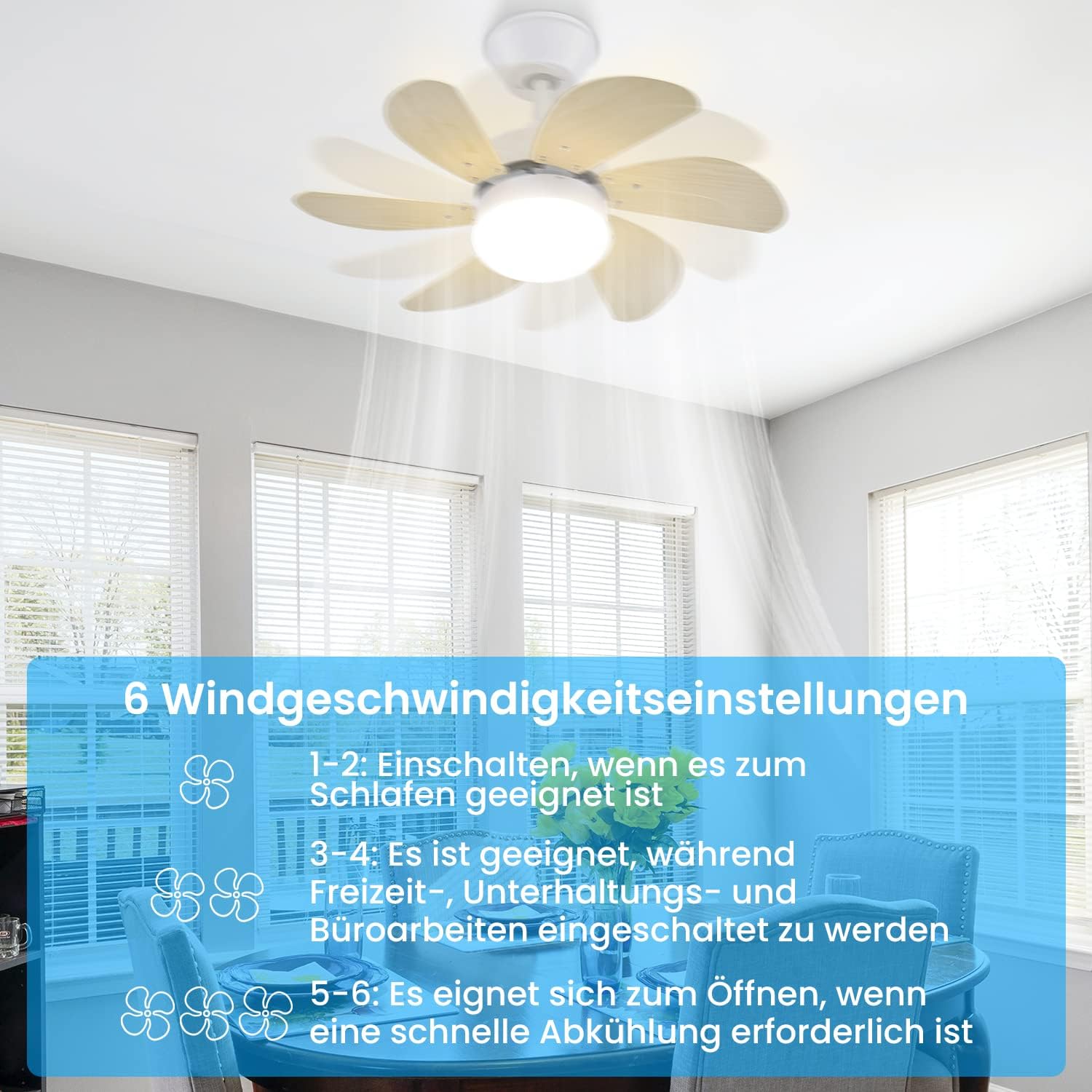 Homefire Deckenventilator Mit Beleuchtung und Fernbedienung Leise - Deckenlampe 6 Flügeln Ø75 cm Ventilator Timing Deckenleuchte Einzelleuchte Fan Sommer-/Winter Schlafzimmer Esszimmer/Holzfarbe - Homefire