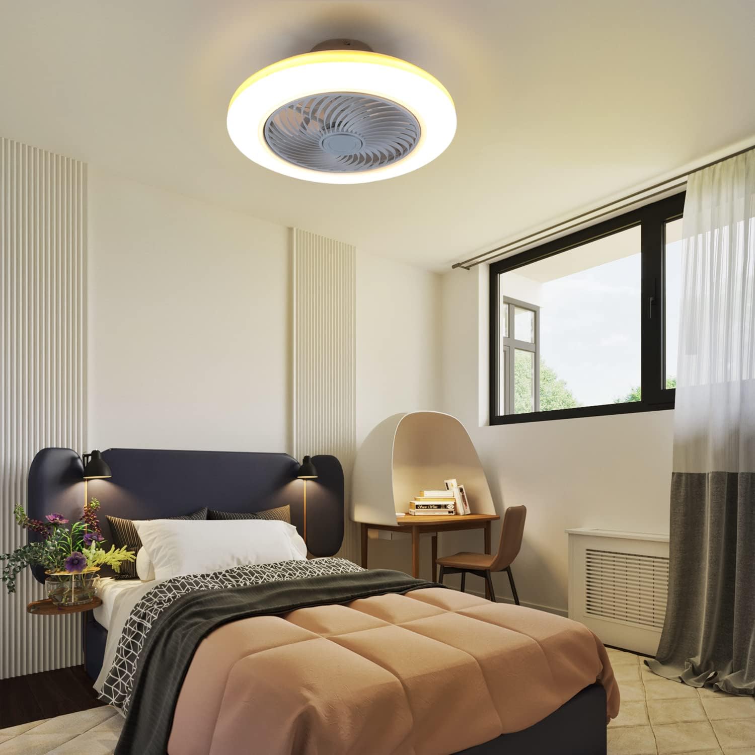 Homefire Deckenventilator Mit Beleuchtung und Fernbedienung Leise - Deckenlampe Dimmbar Ventilator Timing Deckenleuchte Fan Modern Sommer-/Winter Wohnzimmer Schlafzimmer Esszimmer Kinderzimmer Küche [Energieklasse G] - Homefire