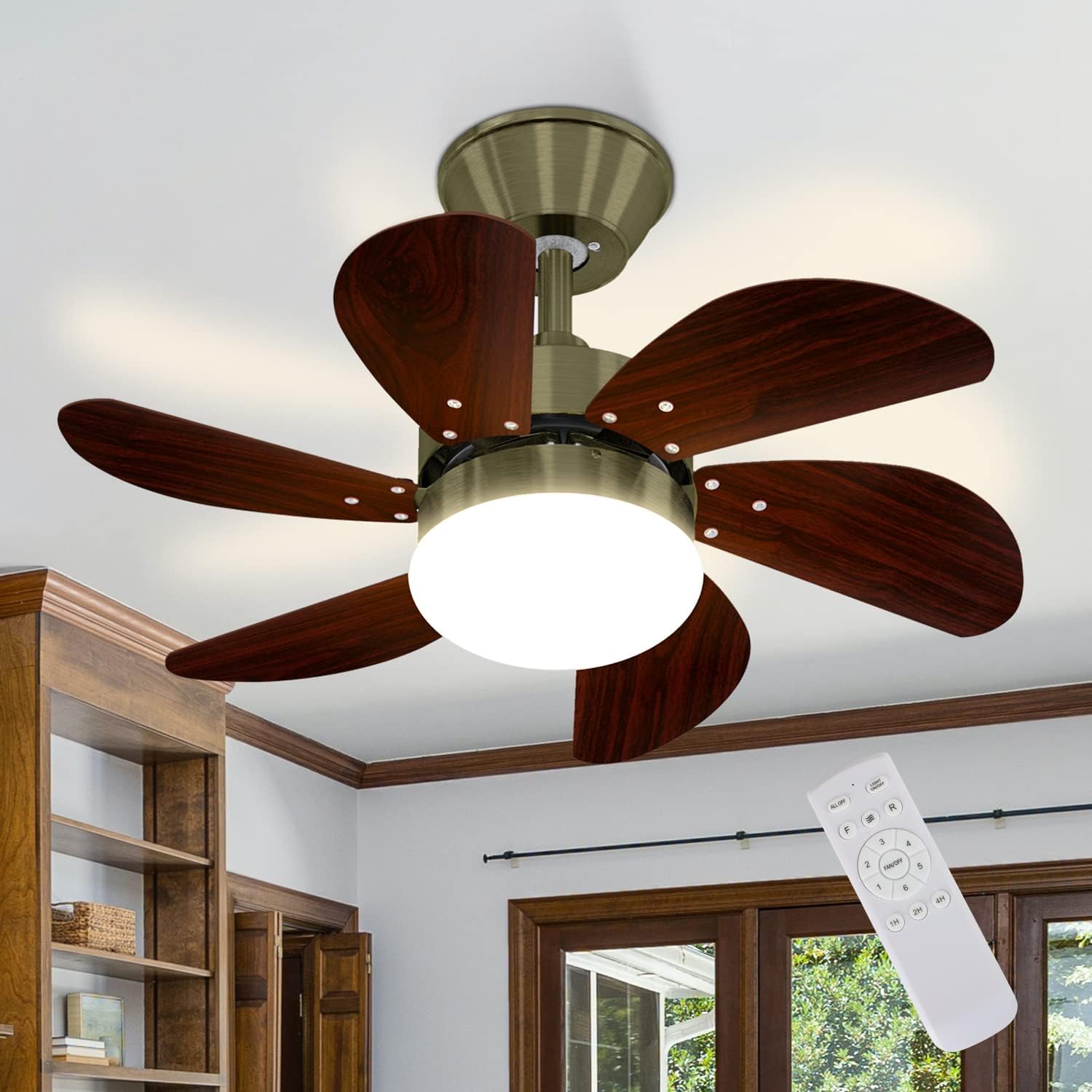 Homefire Deckenventilator Mit Beleuchtung und Fernbedienung Leise - Deckenlampe Ø75 cm 6 Flügeln Ventilator mit Einzelleuchte Deckenleuchte Fan Sommer-/Winter für Schlafzimmer Ohne Lichtquelle - Homefire