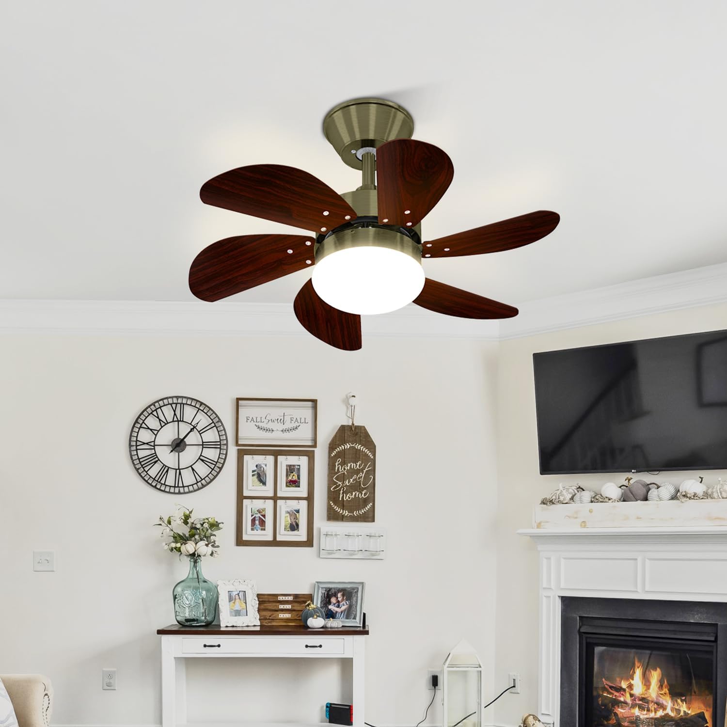 Homefire Deckenventilator Mit Beleuchtung und Fernbedienung Leise - Deckenlampe Ø75 cm 6 Flügeln Ventilator mit Einzelleuchte Deckenleuchte Fan Sommer-/Winter für Schlafzimmer Ohne Lichtquelle - Homefire