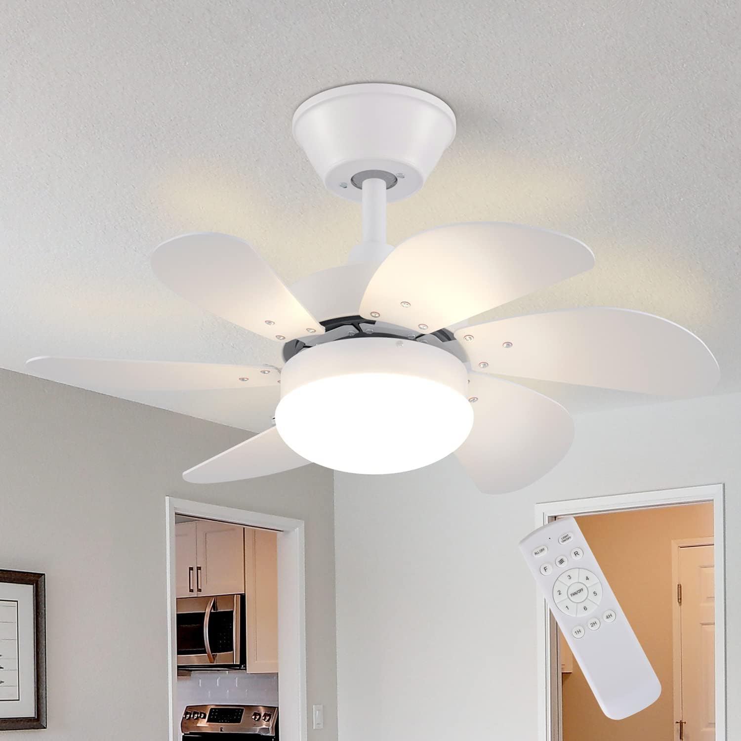 Homefire Deckenventilator Mit Beleuchtung und Fernbedienung Leise - Deckenlampe Wohnzimmer 6 Flügeln Ø75 cm Ventilator Timing Deckenleuchte Fan Sommer-/Winter für Schlafzimmer Küche - Ohne Glühbirne - Homefire