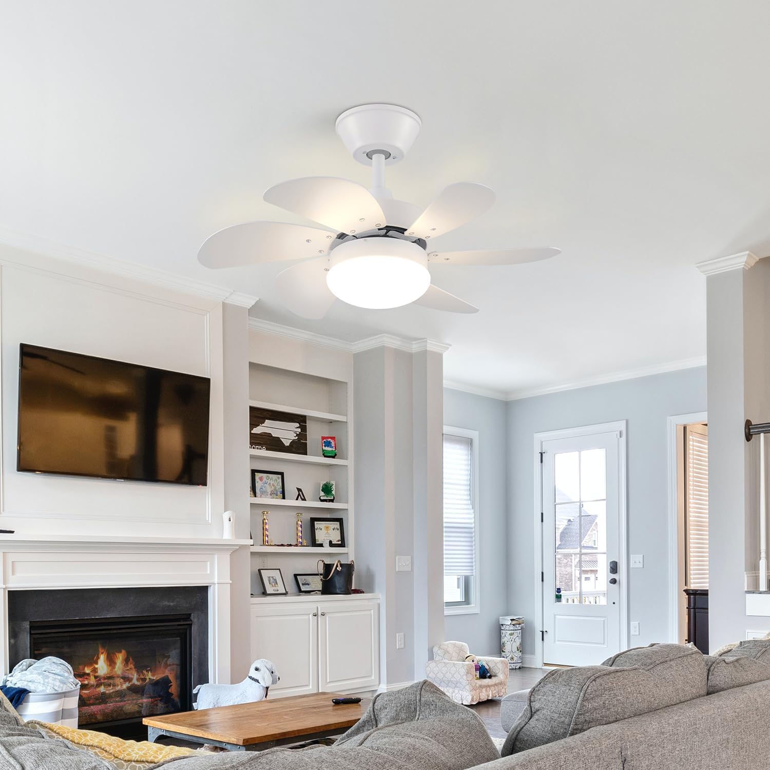 Homefire Deckenventilator Mit Beleuchtung und Fernbedienung Leise - Deckenlampe Wohnzimmer 6 Flügeln Ø75 cm Ventilator Timing Deckenleuchte Fan Sommer-/Winter für Schlafzimmer Küche - Ohne Glühbirne - Homefire
