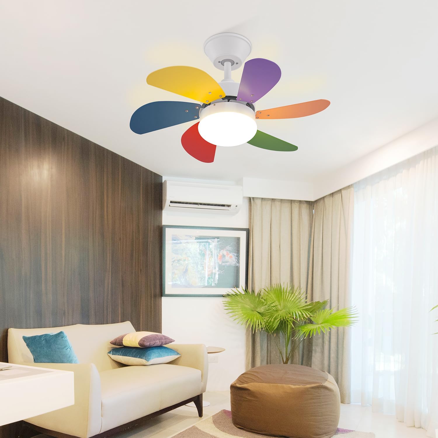 Homefire Deckenventilator Mit Beleuchtung und Fernbedienung Leise - Deckenlampe Wohnzimmer 6 Flügeln Ø75 cm Ventilator Timing Deckenleuchte mit Einzelleuchte Fan Sommer-/Winter Schlafzimmer/Bunt - Homefire