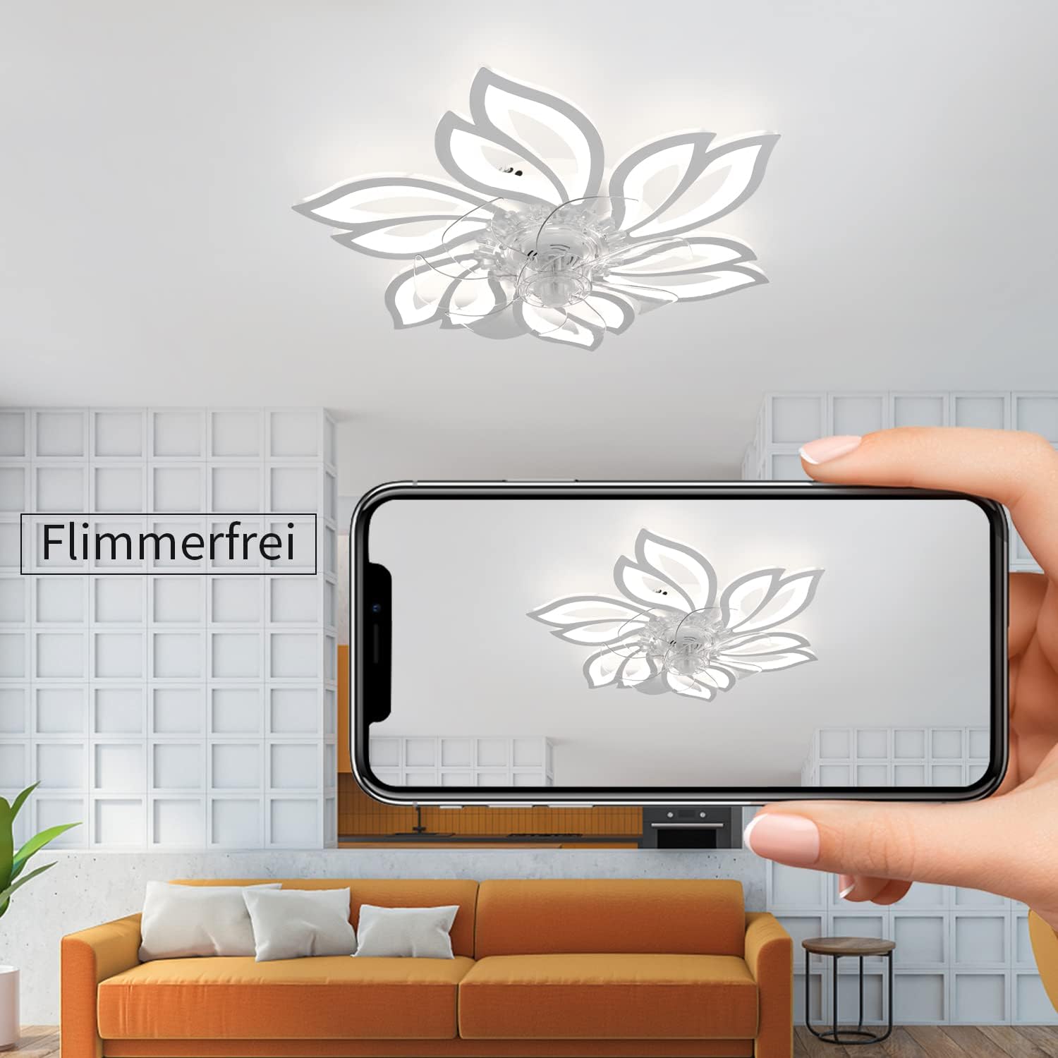 Homefire Deckenventilator Mit Beleuchtung und Fernbedienung Leise - LED Deckenlampe APP Dimmbar Ventilator Timing Deckenleuchte Kreativer 6 Lichter Design Wohnzimmer Fan Winter/Sommer für Schlafzimmer - Homefire