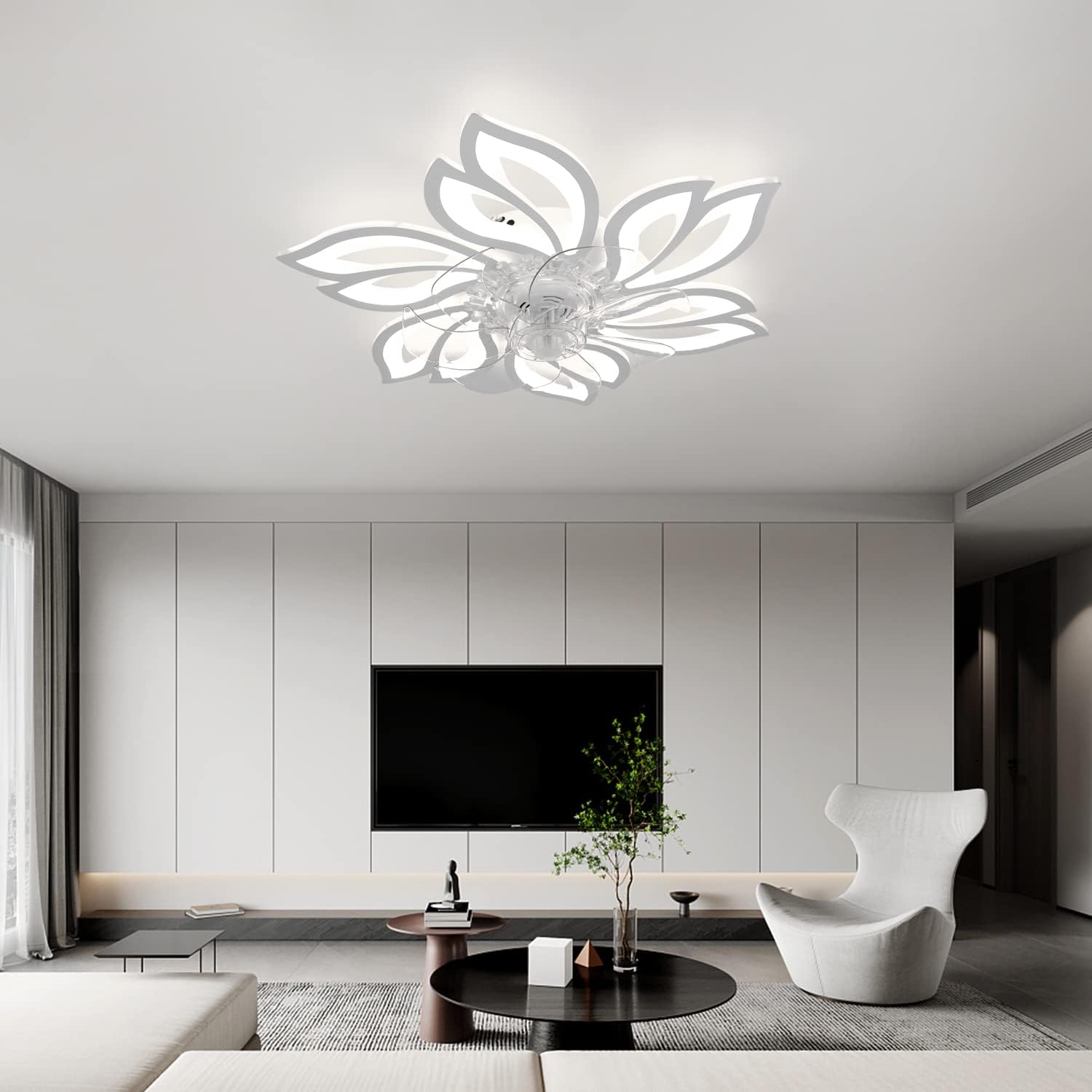 Homefire Deckenventilator Mit Beleuchtung und Fernbedienung Leise - LED Deckenlampe APP Dimmbar Ventilator Timing Deckenleuchte Kreativer 6 Lichter Design Wohnzimmer Fan Winter/Sommer für Schlafzimmer - Homefire