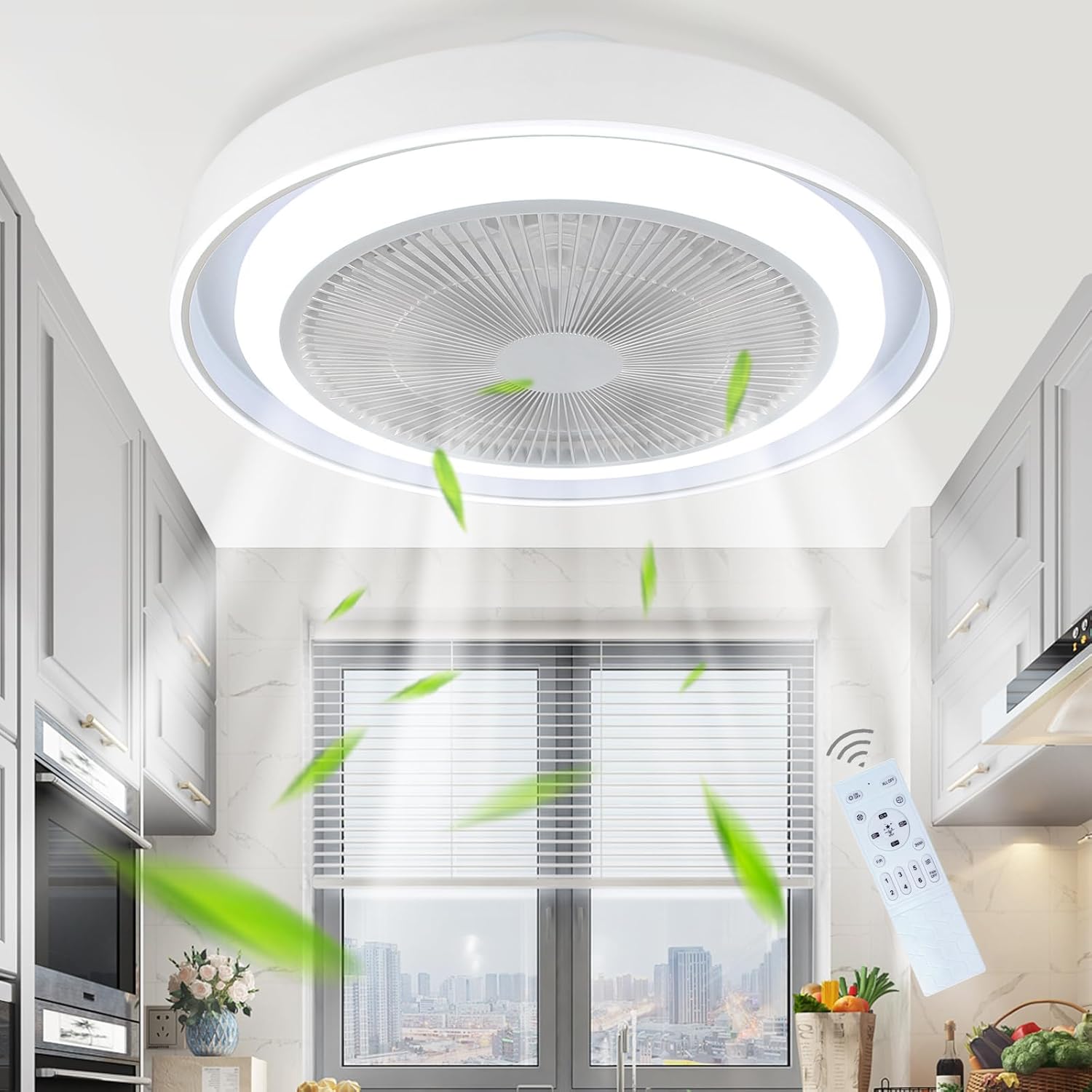 Homefire Deckenventilator mit Beleuchtung und Fernbedienung Leise - LED Dimmbar Deckenlampe mit Ventilator Lampe Decke Timing Deckenleuchte Modern Blau 5 Flügeln Licht für Schlafzimmer Wohnzimmer - Homefire